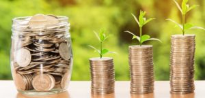 plants sprouting out of stacked coins